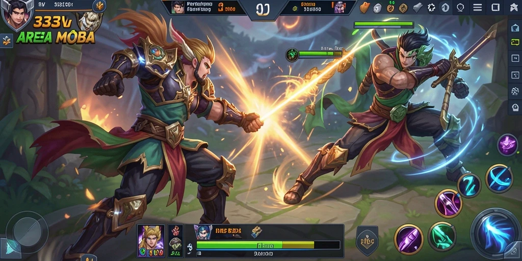 Screenshot gameplay seru dalam arena MOBA 333V.