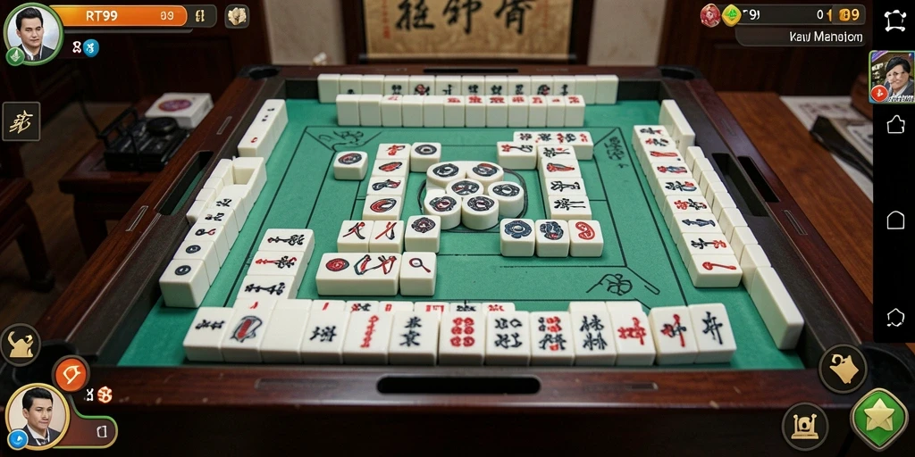 Screenshot permainan RT99 menunjukkan gameplay Mahjong yang menakjubkan dan mengasyikkan.